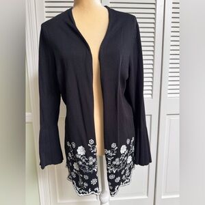 Charter Club Black Cardigan with White Embroidery Size XL